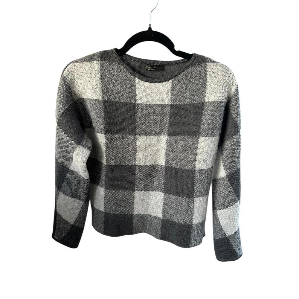 Max Mara Weekend Wool Alpaca Blend Check Sweater Gray Size Small Quiet Luxury - Picture 2 of 11